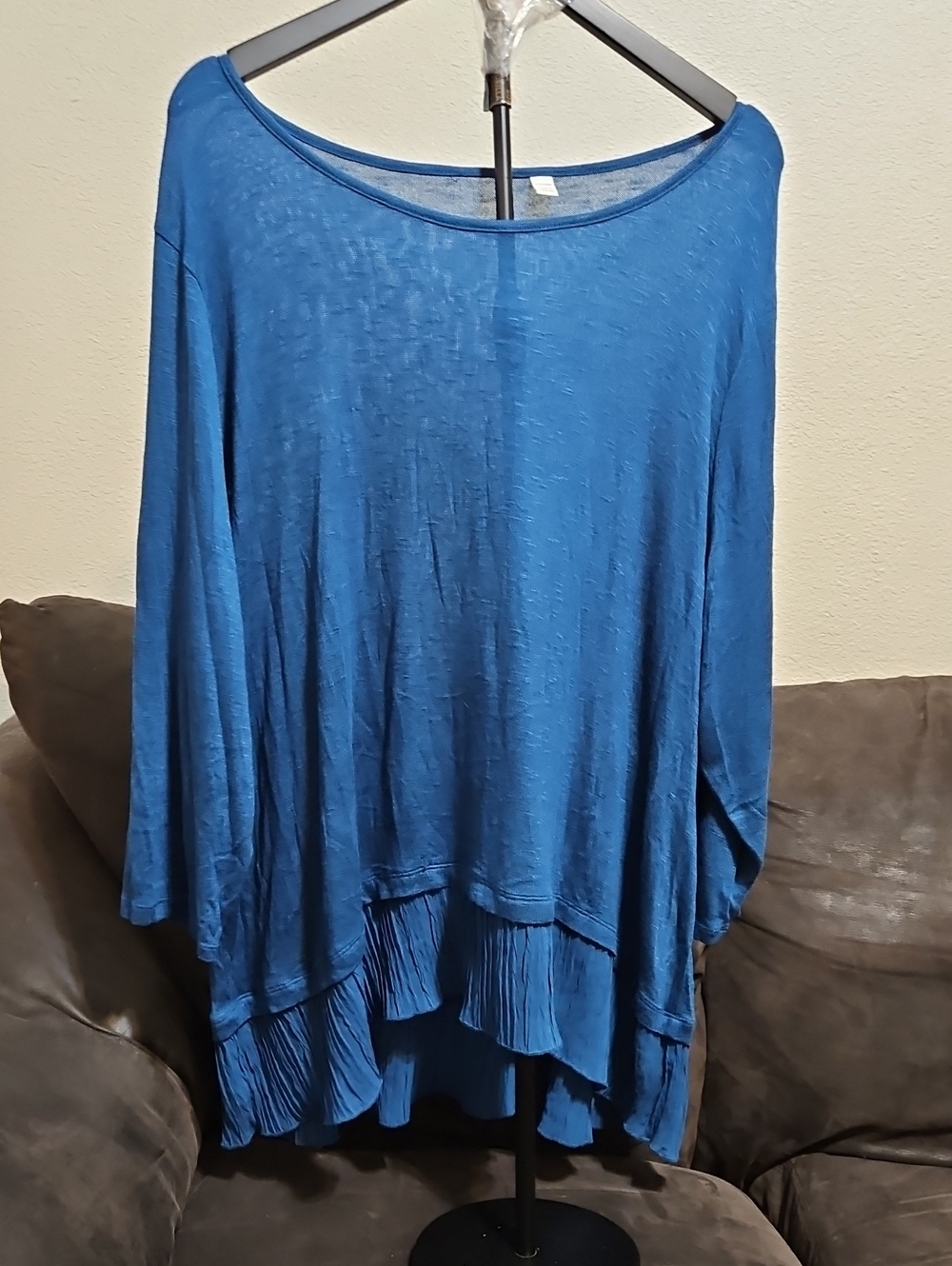 Cato Blue Ruffled-Hem Scoop Neck Tunic